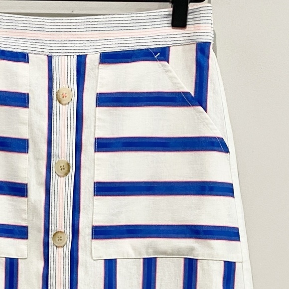 JOULES Orielle Linen Blend Midi Skirt White Blue Stripe NEW Coastal Size 2 - Picture 4 of 16